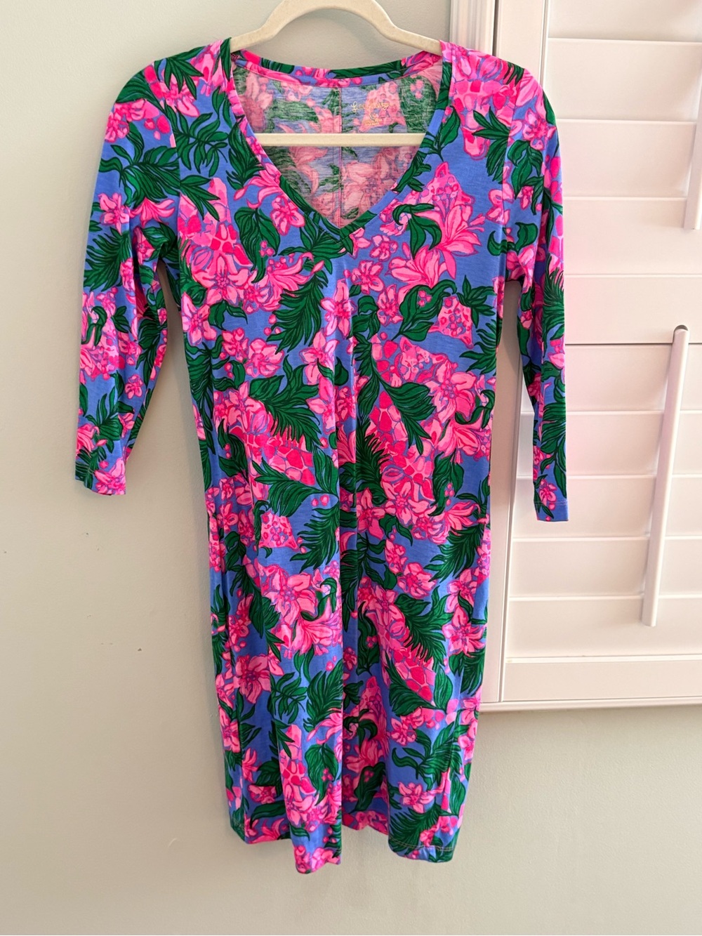 Lilly Pulitzer Etta Dress 3/4 Length Sleeve Pink Green Blue